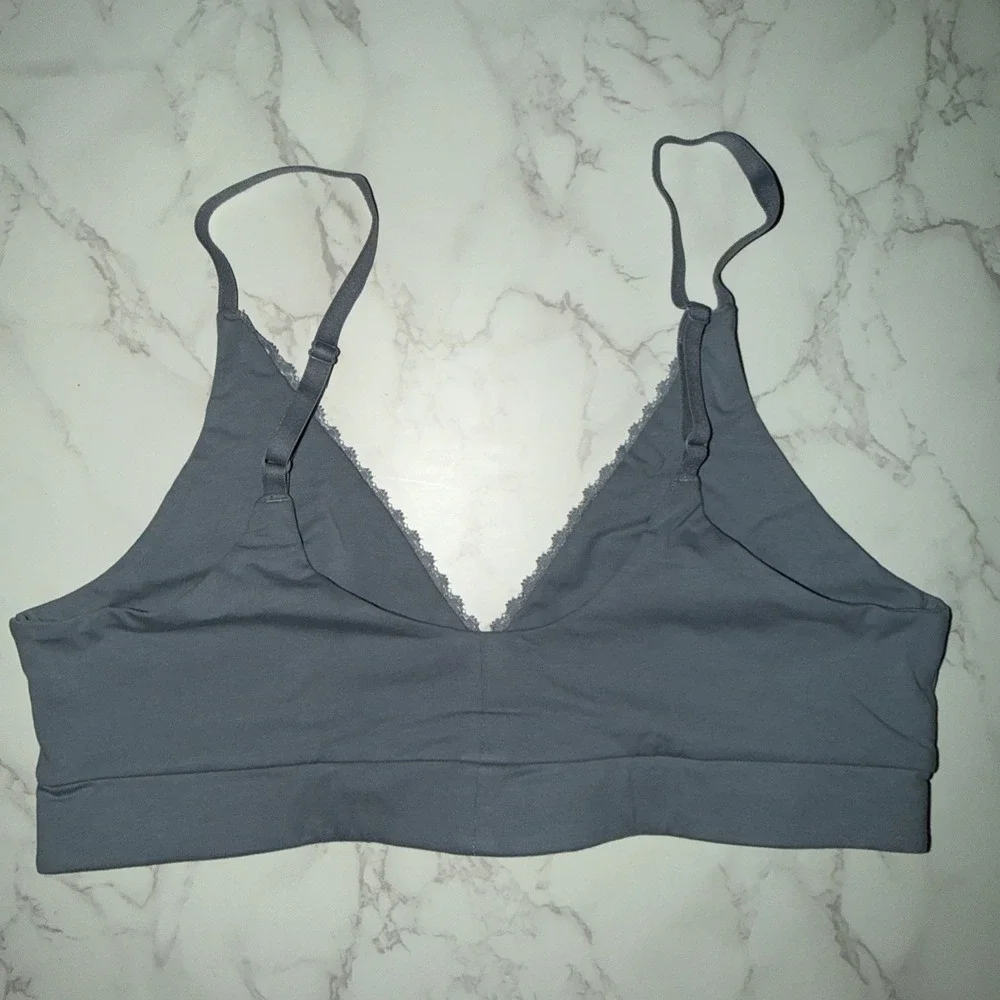 NEW PACT Organic Cotton Women's Bra Pretty Plunge Blue XL Wireless Bralette - Picture 5 of 6